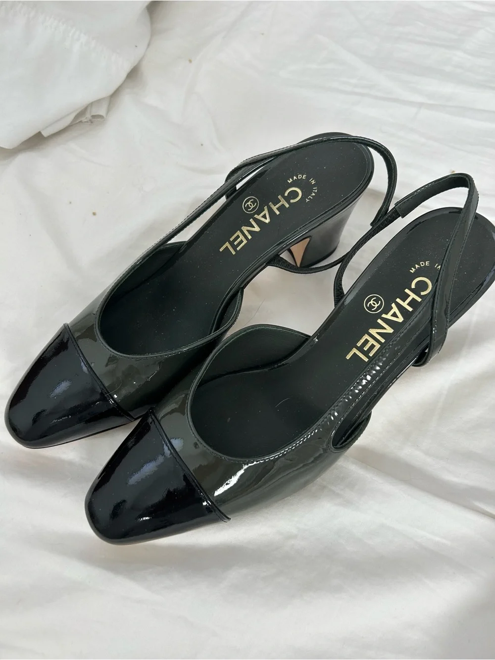 Chanel 2025 green patent leather slingbacks-size 37 BNIB!!